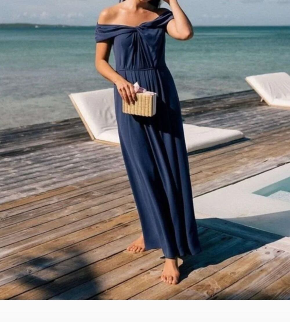 Gal Meets Glam Size 4 Navy Off Shoulder Twist Front Maxi Dress Formal Gown New